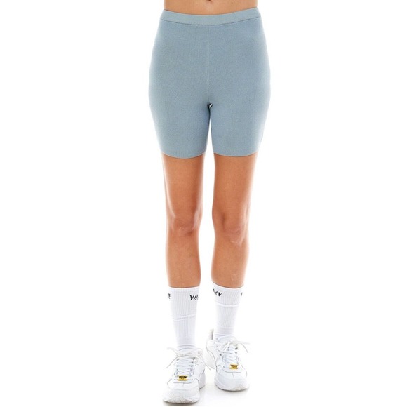 WAYF '98 Luke Bike Shorts Oasis Blue Fine Rib Knit Stretch Size Small 5" Inseam - Picture 1 of 5